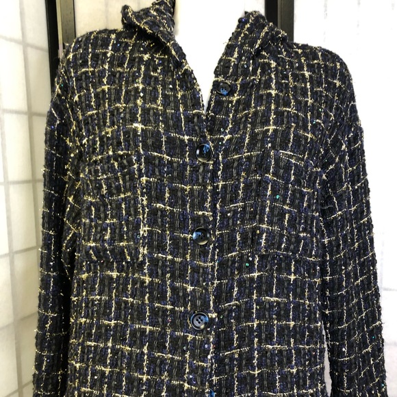 Okma Shop Women tweed lurex knit hooded sequins embellished hoodie, sz medium - Picture 4 of 12